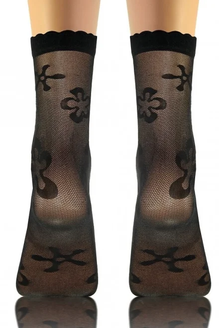 2 PACK silonkové ponožky 06 Pikot - květinka - Černá