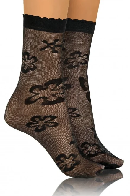 2 PACK silonkové ponožky 06 Pikot - květinka - Černá