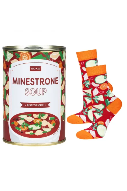 Unisex ponožky Minestrone Soup - v plechovce - Červená