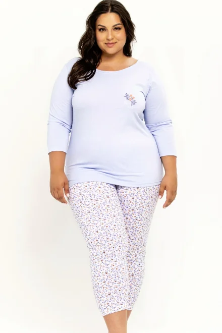 Dámské pyžamo Ariella - 7/8 nohavice - až do 6XL - Světle modrá