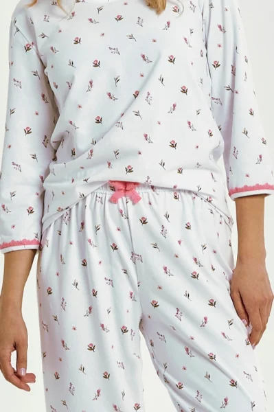 Dámské pyžamo Elodie - bavlna - Bílo-růžová