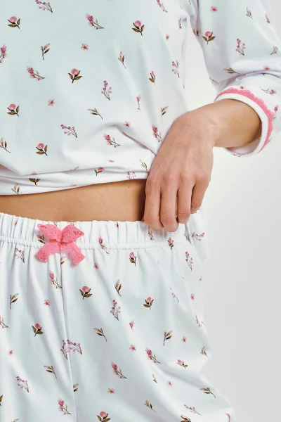 Dámské pyžamo Elodie - bavlna - Bílo-růžová