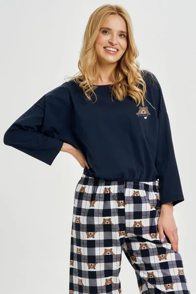 Dámské pyžamo Astrid - flanelová bavlna - Tmavě modrá