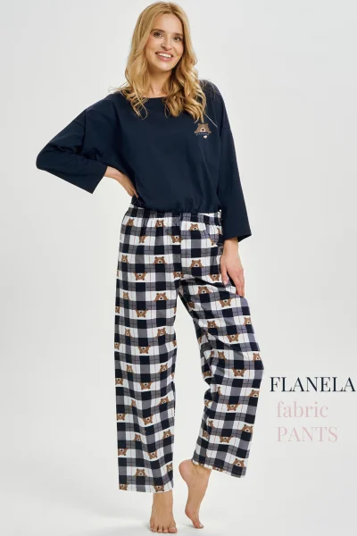 Dámské pyžamo Astrid - flanelová bavlna - Tmavě modrá