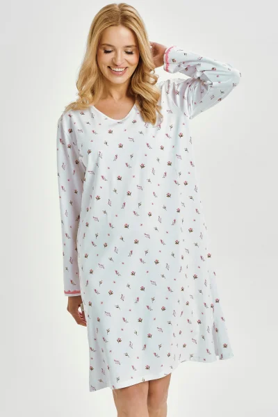 Noční košile Elodie - bavlna - Bílo-růžová