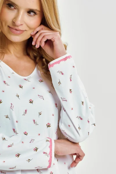 Noční košile Elodie - bavlna - Bílo-růžová