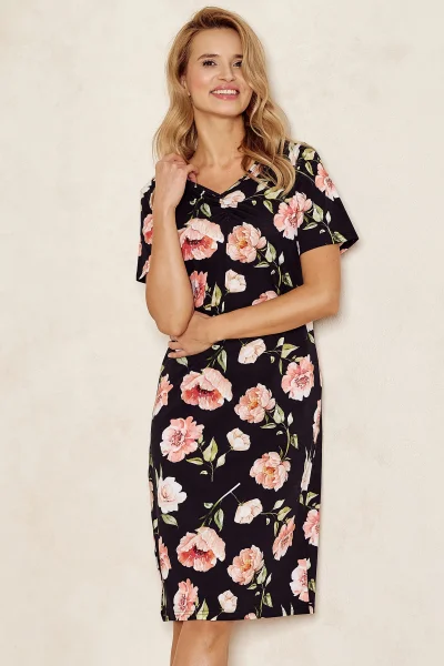 Noční košile Peony - bavlna - Černo-růžová