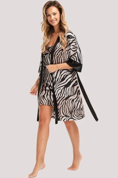 Dámský saténový župan Braga - Béžovo-černá