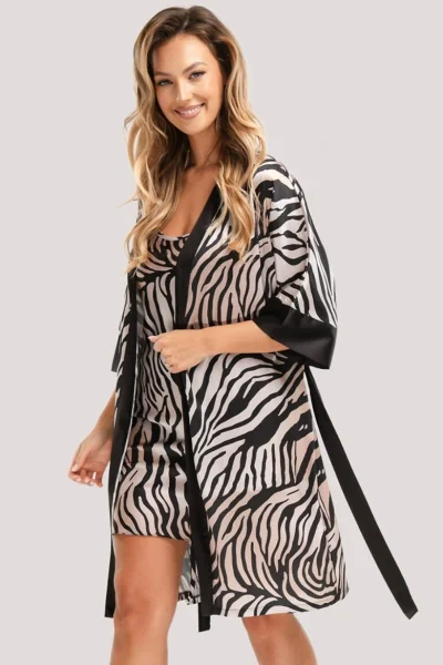 Dámský saténový župan Braga - Béžovo-černá